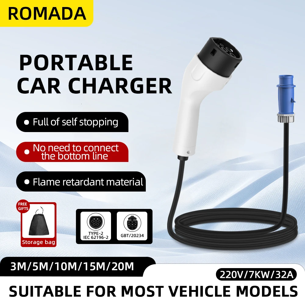 ROMADA Type2 IEC62196-2 For El - Portable Ev Charger 32A Type 2 Cee Plug ulasan dan harga