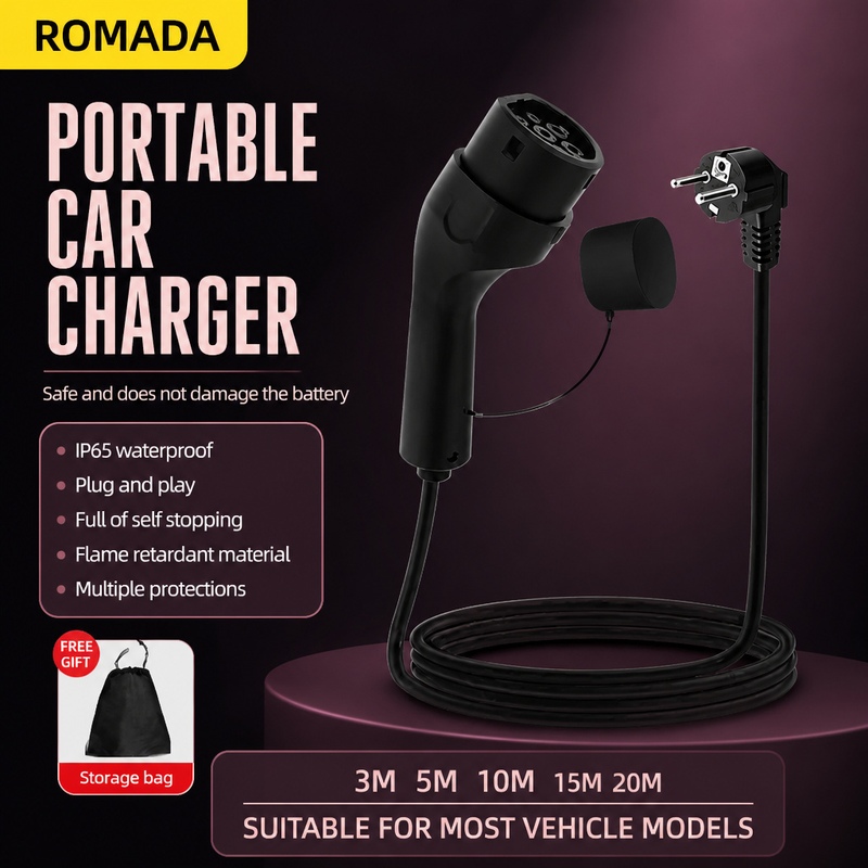 7KW ROMADA 32A Electric Vehicl - Portable Ev Charger 32A Type 2 Cee Plug ulasan dan harga